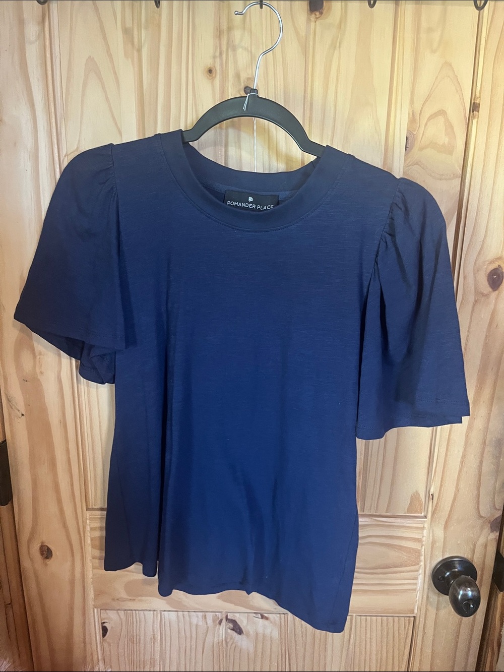 Tuckernuck Pomander Place Navy Flutter Sleeve Cotton Crew Tee - Picture 5 of 7